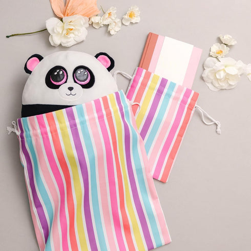 Gather & Knot Drawstring Gift Bags | 20" Large 12" Small | Premium Canvas | Reusable Fabric Wrap for Girls Birthdays, Baby Shower | Rainbow Stripe...