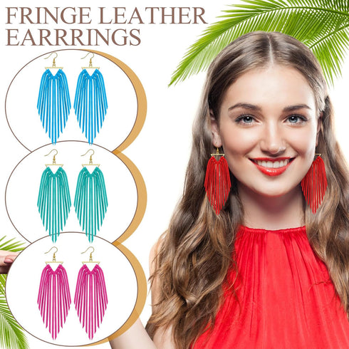 9 Pairs Fringe Leather Earrings Boho Leather Earrings Triangle Deerskin Leather Fringe Boho Earrings for Women Girls(Bright Colors)...