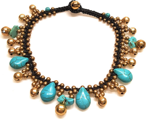 Infinityee888 Turquoise Anklet Drop Handmade Brass Bead Bell Ankle Bracelet for women KAN-T01...