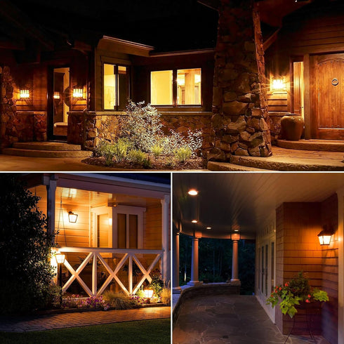 Dusk to Dawn Bug Light Bulb Outdoor,4 Pack Amber Bug Light Bulb,Auto On/Off,10W(100W Equivalent),E26 Base,Bug Lights for Outside.Home Hallway Porc...