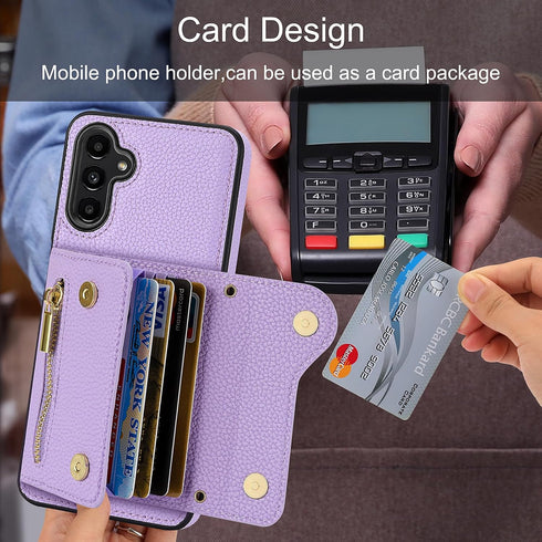 Asuwish Phone Case for Samsung Galaxy A13 5G Zipper Wallet Cover with Screen Protector and Card Holder Slot Shoulder Crossbody Strap Cell A04S M13...