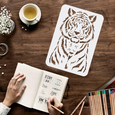 FINGERINSPIRE 4 Pcs Tiger Stencils for Painting 11.7x8.3 inch A4 Size Tiger Skin Pattern Drawing Stencils Reusable Mylar DIY Art Craft Tiger Strip...