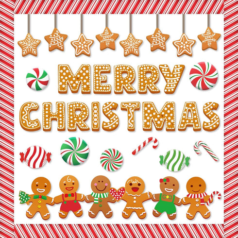 Whaline 76Pcs Merry Christmas Classroom Bulletin Board Decoration Kit Gingerbread Candy Cane Cutouts with Glue Point Red White Stripes Bulletin Bo...