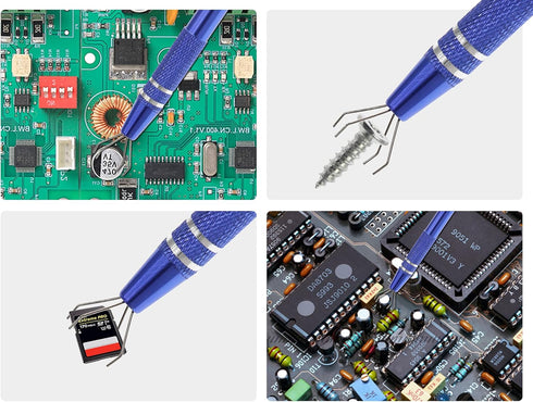 2 Psc Pick Up Tool, IC Clip Tweezers, Metal 4 Prongs Grabber Tool for Catch IC Chips, Electronic Tiny Components & Jewel, Blue...