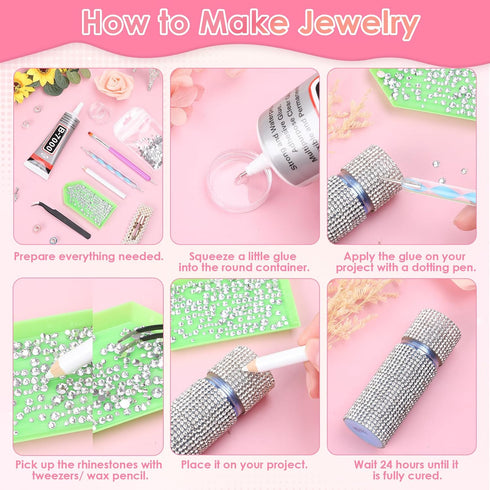 B-7000 Glue Clear for Rhinestone Crafts, B7000 Adhesive Jewelry Glue with Dotting Pen Tool, Wax Pencil and Tweezer for DIY Craft Face Makeup Shoes...
