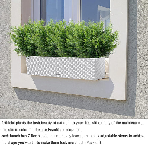 Artificial Plants Flowers Grass Shrubs 8 Pack No Fade Faux Plastic Flowers Outdoor for Farmhouse Garden Porch Patio Indoor Wedding Decoration Gree...