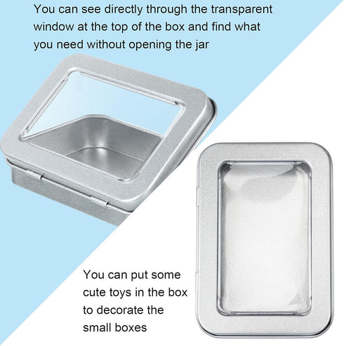 24 Pcs Rectangular Hinged Tins Box Metal Rectangular Empty Container Metal Storage Organizer Tins Mini Portable Box Containers with Clear Window f...