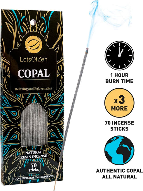 Copal Incense Sticks Smudge Kit (70 pcs) — 100% Pure Long Burning White Copal Resin Day of The Dead Incense from Mexico...