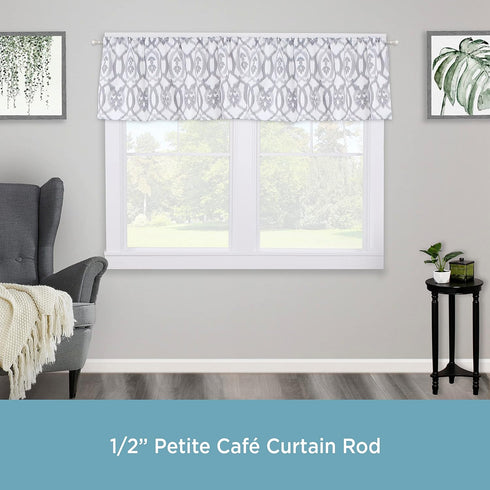 Kenney KN55971 Davenport Ball End Petite Café Decorative Window Curtain Rod, 48-86" Adjustable Length, Brushed Nickel Finish, 1/2" Diameter Steel ...