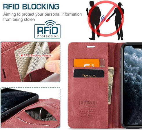 iPhone 11 Pro Max Wallet Case with Card Holder, RFID Blocking, PU Leather Magnetic Flip Case for iPhone 11 Pro Max 6.5 inch (Wine Red)...