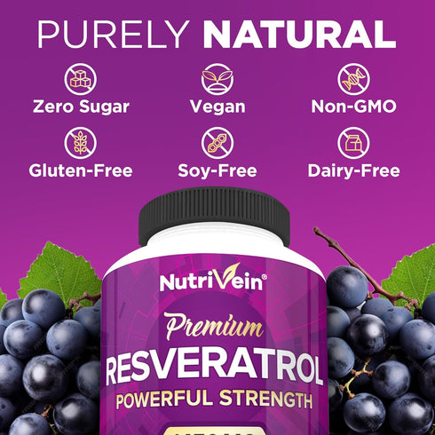 Nutrivein Resveratrol 1450mg - Antioxidant Supplement 120 Capsules – Supports Healthy Aging & Promotes Immune, Brain Boost & Joint Support - Made ...