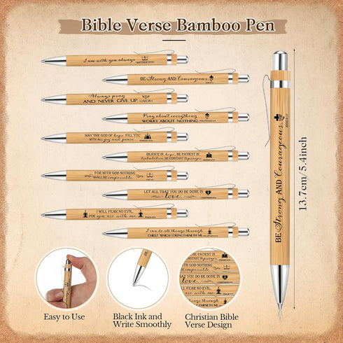 Gueevin 20 Sets Christian Gift Bulk Bible Verse Bamboo Pens Christian Bookmarks and Scripture Silicone Keychains Inspirational Ballpoint Pens Reli...