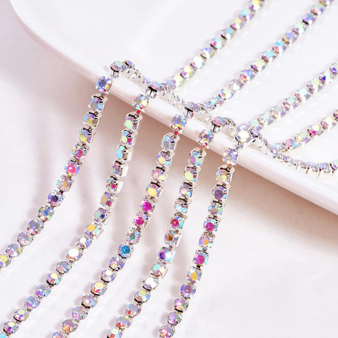 Blinginbox Rhinestones Chain 10 Yards SS8/2.5mm Crystal AB Glass Sew On Rhinestones Cup Chain with Silver Bottom Sew On Trim (SS8-2.5mm, Crystal A...