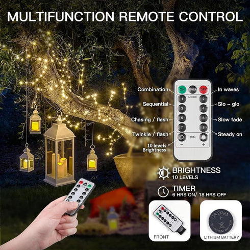suddus 66ft 200 LED Outdoor String Lights, Warm White Christmas Fairy Light Battery Operated with Remote, Led Twinkle Lights for Bedroom, Dorm, Pa...