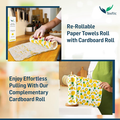 Reusable Paper Towels 12 Pack Roll 12 * 10 Inches – Soft, High-Absorbent 100% Cotton Flannel Paperless Paper Towels, Washable & Compatible with Al...