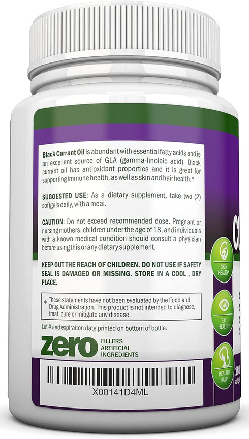 Black Currant Oil - 1000 Mg - 180 Softgels - Cold-Pressed Pure Black Currant Seed Oil - Hexane Free - 140mg GLA Per Serving - Regulates Hormonal B...