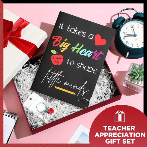 Yinkin Teacher Appreciation Gift Set Teacher Inspirational Notebook and Teacher Keychain with Initial (Initial A Style)...