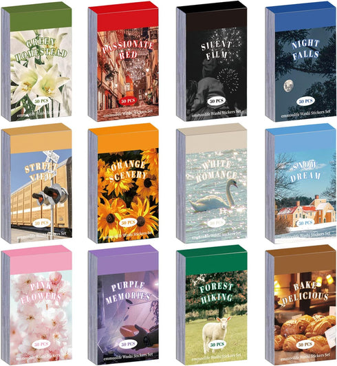 12 Sets 600 Sheets Washi Stickers for Journaling, Daily Quote Flower Nature Travel Stickers Vintage Aesthetic Scrapbook Sticker Set for Bullet Jou...