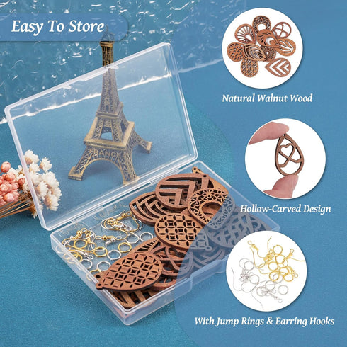 Cheriswelry DIY Jewelry Earring Making Kit Wood Drop Dangle Earring for Jewelry Making with 20pc Teardrop Walnut Wood Laser Cut Pendants & 40pcs B...