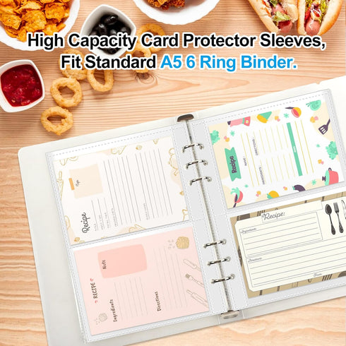 A5 Index Card Sleeves Binder Sheets - 50 Pack | Clear Plastic Refill 2 Pocket Page Protector for Recipe Cards, Photo Cards, Flash Cards | Fits 6-R...