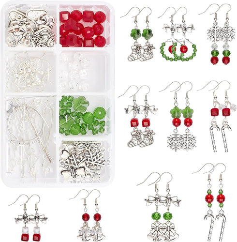 SUNNYCLUE 1 Box DIY 10 Pairs Christmas Electroplate Glass Beads Dangle Earring Making Kits Snowflake Bowknot Christmas Sock Candy Pendants Charms ...