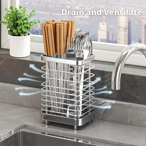 Kitchen Utensil Drying Rack,304 Stainless Steel Chopsticks Spoon Fork Knife Drainer Basket Flatware Storage Drainer, Dish Drainer for Kitchen Coun...