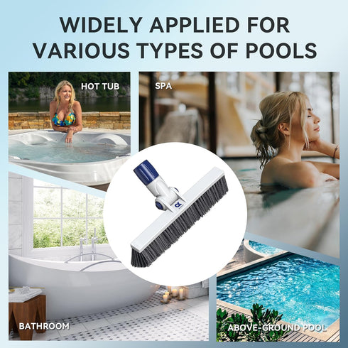 Pool Brush Head with Adjustable 180° Handle Rotation, 12" ASA Material Pool Brush for Cleaning Pool Walls, Tiles & Floors, Pool Scrub Brush with P...