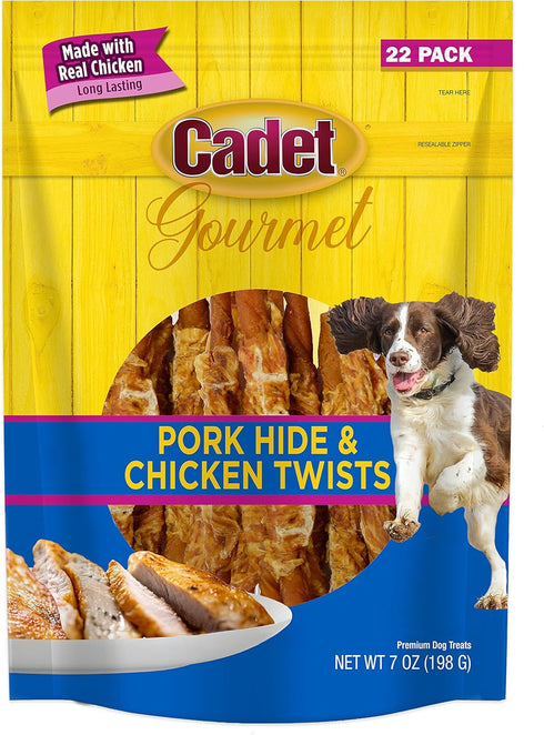 Cadet Gourmet Beef Hide Twist Chew Sticks, Long Lasting & Natural Chew Treats for Dogs, Inspected & Tested in USA, Chicken Flavor (22 Count)...