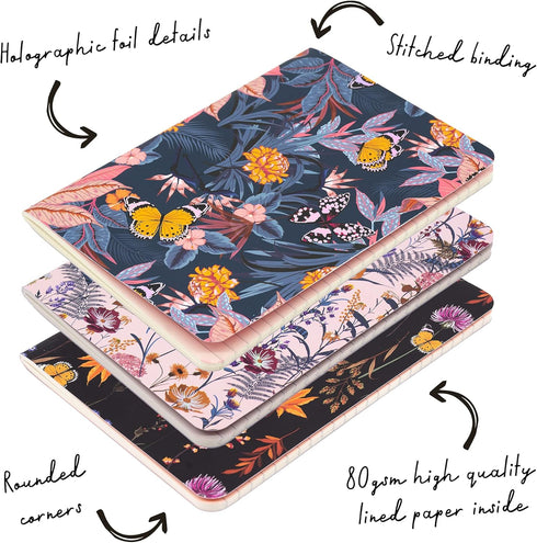 Pukka Pad Bloom B6 Stitched Exercise Books – 6.9 x 4.9in – 3 Pack of Assorted Floral Designs...