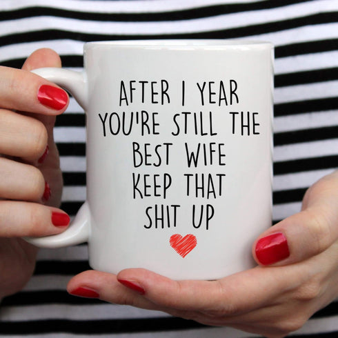 YouNique Designs 1 Year Anniversary Coffee Mug for Her, 11 Ounces, 1st Wedding Anniversary Cup For Wife, One Year, First Year, 1st Year (White)...