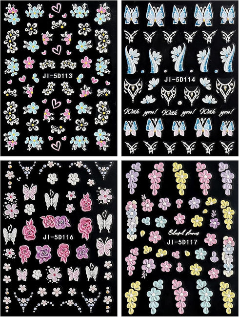 JMEOWIO 3D Embossed Flower Nail Art Stickers Decals Self-Adhesive Pegatinas Uñas 5D Spring Summer Floral Heart Nail Supplies Nail Art Design Decor...