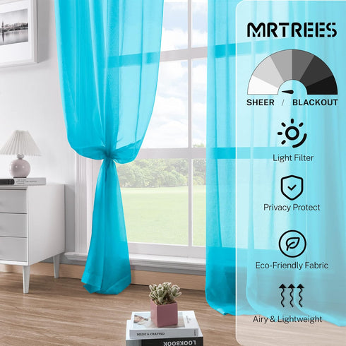 MRTREES Short Sheer Curtains 36 inch Length Kitchen Tier Curtains Light Filtering Rod Pocket Voile Cafe Curtains for Basement Bathroom Small Half ...