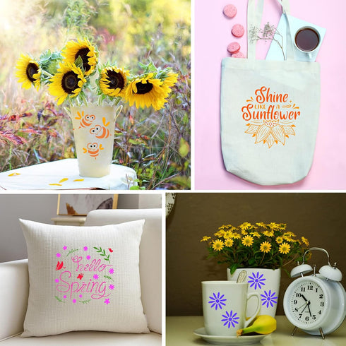 12 Pcs Sunflower Stencil Bee Butterfly Spring Summer Flower Daisy Floral Stencil Template for Painting on Wood Crafts Canvas Home Decor,7.87x7.87 ...