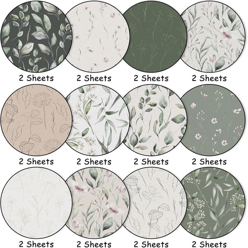 24 Sheet Greenery Pattern Paper Green Eucalyptus Leaves Scrapbook Specialty Paper Double Sided Craft Paper For DIY Card Making Photo Album Journal...