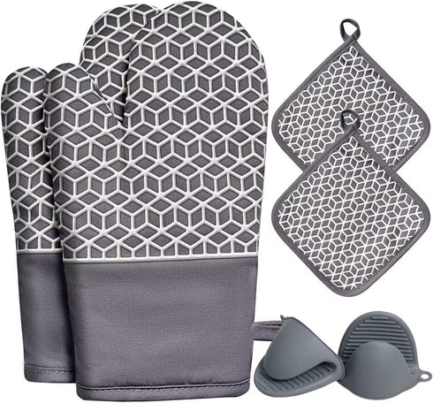 Oven Mitts and Pot Holders Sets 6pcs, Thick Cotton Oven Gloves High Heat Resistant 500?with Extra Long Oven Mitts and Hot Pads Potholders with Non...