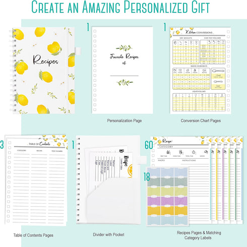 OUTSHINE 6 x9 Lemons Hardcover Recipe Binder, Blank Recipe Binder to Write in Your Own Recipes, Recipe Binder, Recipe Book Blank, Recipe Notebook,...