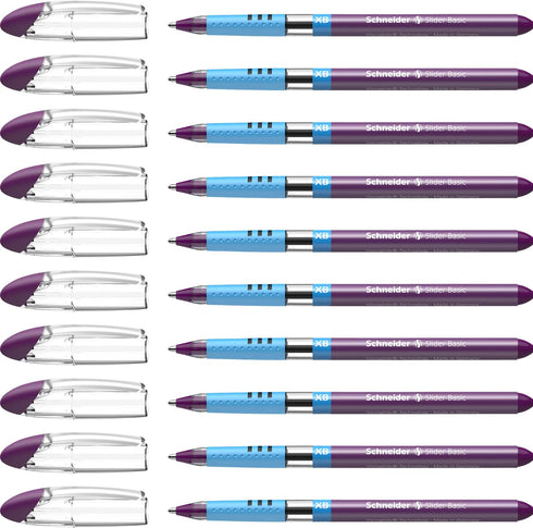Schneider Slider Basic XB (Extra Broad) Ballpoint Pen, 1.4 mm, Transparent Barrel, Violet Ink, Box of 10 Pens (151208)...