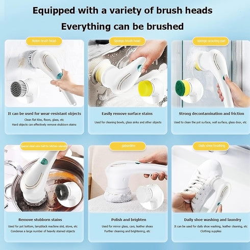 Cordless Electric Spin Scrubber, KIRIKIT Handheld Electric Cleaning Brush with 5 Replaceable Heads for Bathtub/Kitchen/Bathroom/Floor/Dish/Car/Sho...