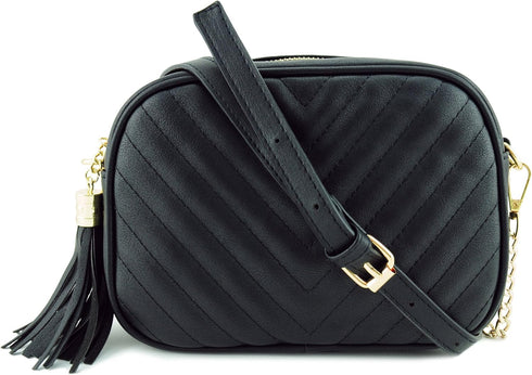 Simple Shoulder Crossbody Bag With Metal Chain Strap And Tassel Top Zipper...