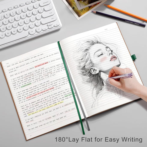 AHGXG Lined Journal Notebook for Women Men, Large B5 Notebook, 120 GSM Thick Paper, 96 Numbered Pages, Leather Softcover, College Ruled Notebook f...