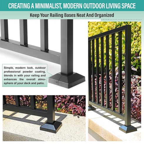 1Pcs 1.5" (1.5" Post/4" Base) Aluminum Post Base Cover, Suitable for iron Stair railings, Balcony railings, Post Skirt Covers (Black)...