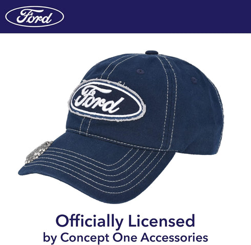 Ford Washed Cotton Adjustable Baseball Hat with Curved Brim and Bottle Opener, Navy Blue, One Size...
