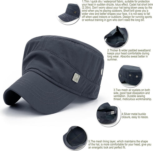 Waterproof Army Cadet Caps for Men Quick Dry Military Cadet Hats for Women Flat Top Patrol Castro Corps Dad Hat...