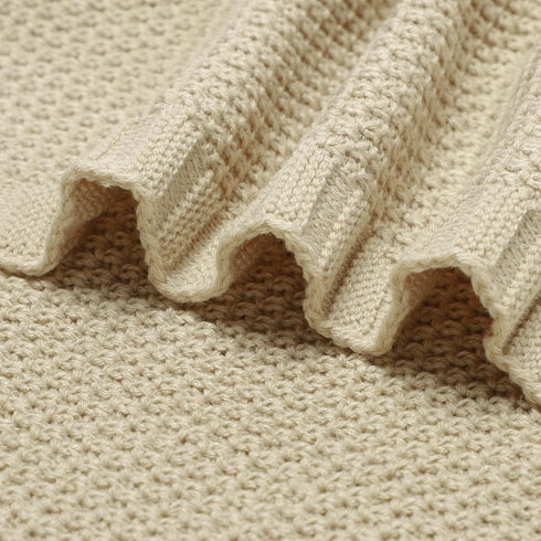 mimixiong Baby Blanket Knit Swaddle Blanket Soft Warm Crochet Neutral Receiving Unisex Baby Blanket for Boys and Girls Light Camel40 x 30 inches...