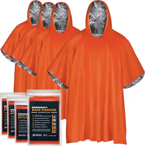 Everlit Survival Rain Poncho Emergency Mylar Space Blanket Camping Gear-Retain 90% of Body Heat Survival Gear for Survival Kits Camping Supplies E...