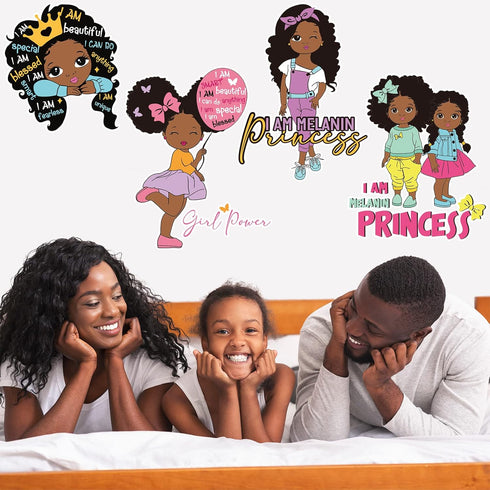 4 Pieces Black Girl Inspirational Quote Wall Decal Motivational Saying African American Sticker Positive Stickers Little Decals for Bedroom Girl P...
