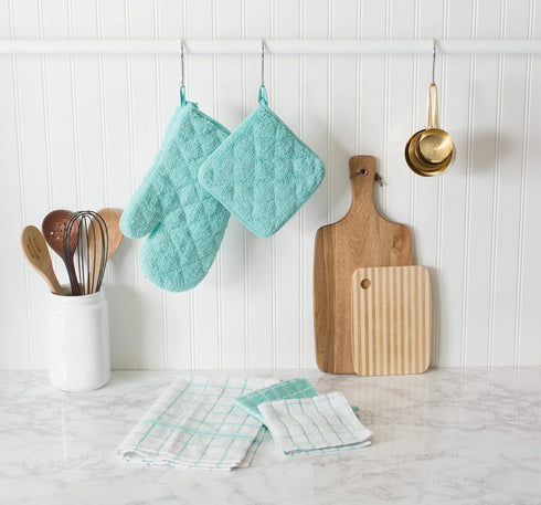 DII Basic Terry Collection Windowpane Dishcloth Set, 12x12, Aqua, 6 Piece...