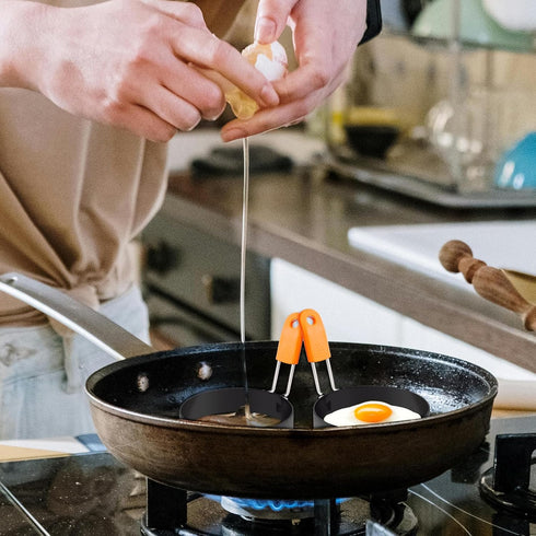Egg Rings,Stainless Steel Griddle Frying Egg with Silicone Handle,Nonstick Egg Cooking Rings,Omelet Ring,Pancake Ring Round Cooking Rings Molds Fo...