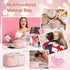 Initial Makeup Bag, Quilted Letter Cosmetic Bag Cute Make Up Bag with Handle Portable Travel Toiletries Bag Pink, Personalized Birthday Gift for W...