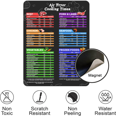 Air Fryer Sheets - Air Fryer Cheat Sheet - 8.5" x 11" Air Fryer Cooking Times Chart, Airfryer Cooking Guide, Air Fryer Magnetic Cheat Sheet, Air F...
